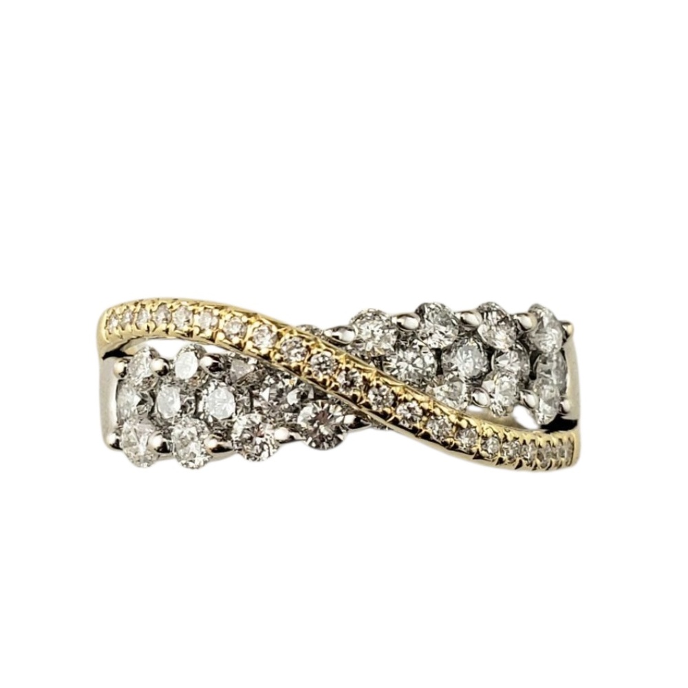 14K Two-Tone Gold and Diamond Crossover Ring Size 6.75 #21819